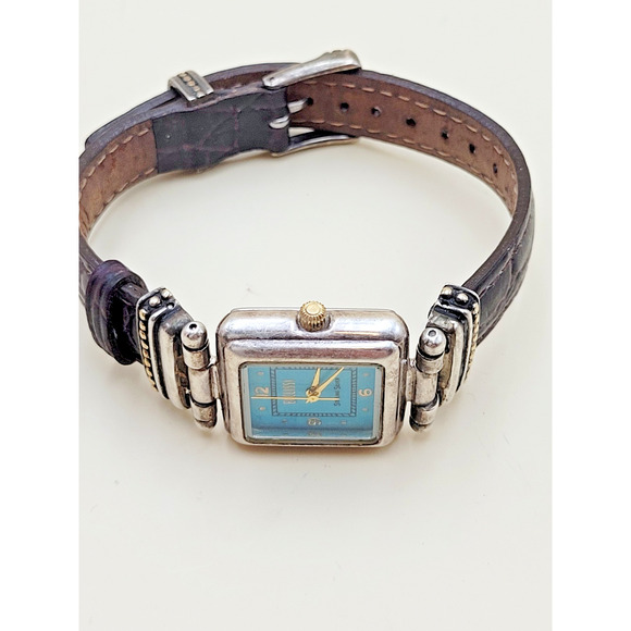 STERLING SILVER Ecclissi 22490 Case Turquoise Dial Square Dress Watch Vtg main image 6